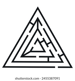 Game labyrinth triangle maze conundrum way rebus black minimalist line vector illustration. Exercise geometric gaming puzzle for finding solution right route monochrome scheme brainstorming leisure