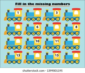 Game with ladybugs for children, fill in the missing numbers, middle level, education game for kids, school worksheet activity, task for the development of logical thinking, vector illustration.