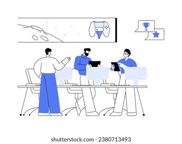 Game launch abstract concept vector illustration. Group of professional developers launching new game, development process, modern IT technology, gaming industry abstract metaphor.