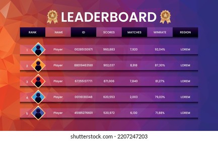 game leaderboard vector. abstract colorful game leaderboard