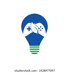 Game and leaf bulb shape concept logo design template. Gaming and leaf logo design template.