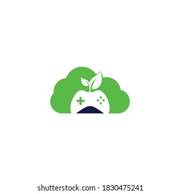 Game and leaf cloud shape concept logo design template. Gaming and leaf logo design template.	