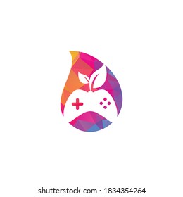 Game and leaf drop shape concept logo design template. Gaming and leaf logo design template.