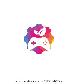 Game and leaf gear shape concept logo design template. Gaming and leaf logo design template