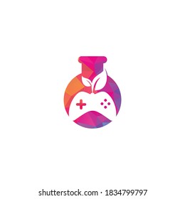 Game and leaf lab shape concept logo design template. Gaming and leaf logo design template.