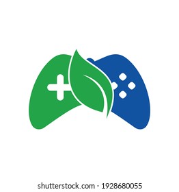 Game and leaf logo design template. Gaming and leaf logo design template.