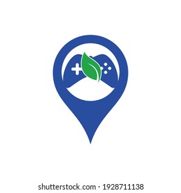 Game and leaf map pin shape concept logo design template. Gaming and leaf logo design template.