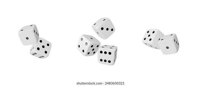 Game leisure concept. Set of white cubes with black dots in 3D vector illustration arranged in groups. Ideal for app design, web graphics and gaming projects on an isolated background.