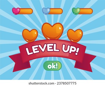 Game level up button interface isolated concept. Vector flat graphic design illustration 