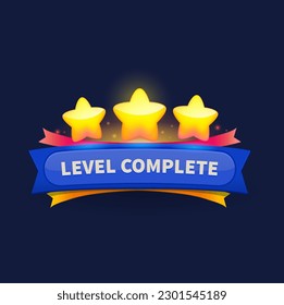 Game Level komplettes Badge oder Icon mit goldenen Sternen. Objekt, Button, Banner für mobile App oder Menü-Benutzeroberfläche einzeln auf i oder gui-Pop-up