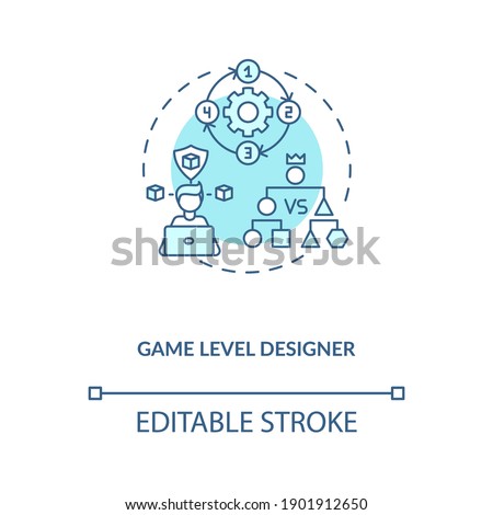 Game level designer concept icon. Game designers types. Makes good gameplay for players. Proffesional idea thin line illustration. Vector isolated outline RGB color drawing. Editable stroke