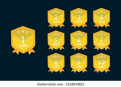 Game Level Up Gold Badges With Number For Game Ui Design.