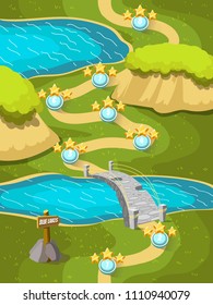Game level map for playing with lakes and hills landscape