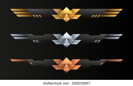 Game level rank badge bars with gold, silver and bronze for game ui design