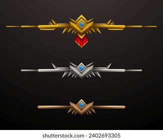 Barras de clasificación de nivel de juego con oro, plata y bronce para diseños de interfaz de usuario de juegos de estilo fantasía