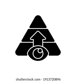 Game level selection black glyph icon. Computer or mobile videogame stage choice. Player progress development. Vision and growth silhouette symbol on white space. Vector isolated illustration