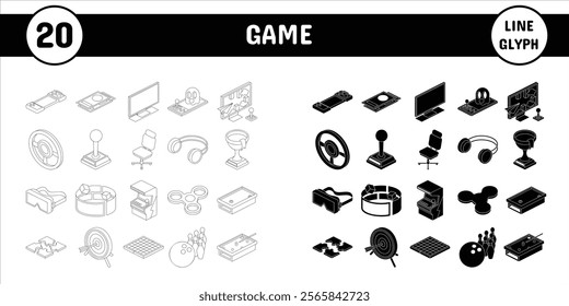 Game Line Glyph Vector Illustration Icon Sticker Set Design Materials