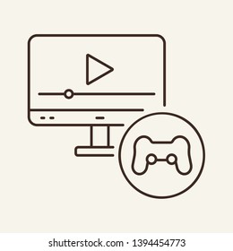 Game line icon. Computer, screen, joystick. Entertainment concept. Can be used for topics like leisure, video gaming, technology