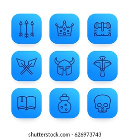 Game line icons set 2, vector illustration