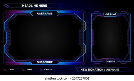 Los marcos de superposición de la interfaz de transmisión en vivo de juegos para el diseño de difusión de gamer. Vector Eps10