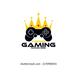 Game logo design combination of crown and joystick. Vector illustration.