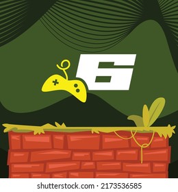 Game logo design vector template illustration with number 6