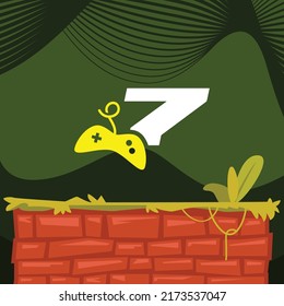 Game logo design vector template illustration with number 7