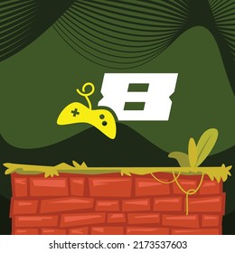 Game logo design vector template illustration with number 8