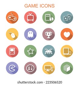 game long shadow icons, flat vector symbols