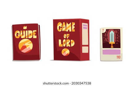 Game of Lord Game Box, Fantasy Guide Book, Fantasy Magic Board Game User Interface Design Cartoon Vector Illustration