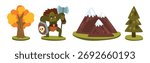 Game of Lord with Tree, Mountain and Troll Vector Set