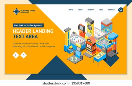 Game Machine 3d Landing Web Page Template Isometric View Include of Arcade and Slot. Vector illustration of Gaming Icon