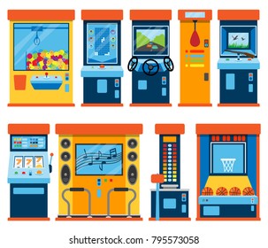 Game Machine Arcade Vector Gambling Games In Casino Gamesome Gambler Or Gamer Bet In Gaming Computer Machinery Gameplay Claw A Toy Or Play Old Console Illustration Isolated On White Background