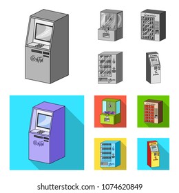 A game machine, a ticket sales terminal, an automaton for selling aqua and chocolate. Terminals set collection icons in monochrome,flat style isometric vector symbol stock illustration web .