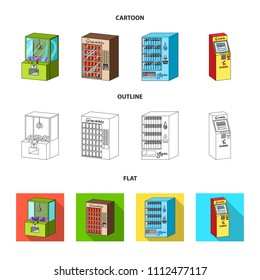 A game machine, a ticket sales terminal, an automaton for selling aqua and chocolate. Terminals set collection icons in cartoon,outline,flat style isometric vector symbol stock illustration web .