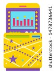 Game machine vector, isolated machinery for playing games. Object decorated with stars and lines, infocharts with coins above, bets gambling money. Win money in slot mashine. Flat cartoon