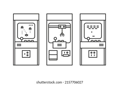 Colección de máquinas de juegos. Máquina de juegos de arcade vintage. Icono de juego de vídeo antiguo