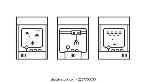 Game Machines Collection. Vintage arcade game machine. Old video game play icon