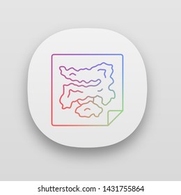 Game map app icon. Virtual video, computer strategic worldmap. Player location. Game world scheme, navigation. UI/UX user interface. Web or mobile application. Vector isolated illustration