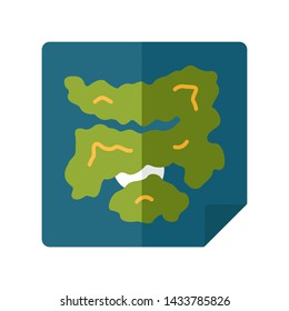 Game map flat design long shadow color icon. Virtual video, computer strategic game worldmap. Player location. World, land scheme, navigation. Cybersport. Vector silhouette illustration