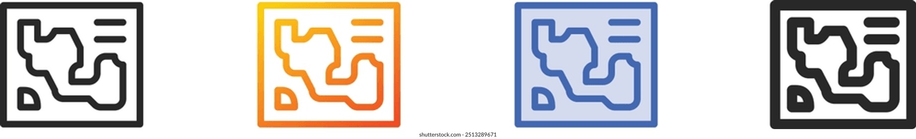 game map icon.Thin Linear, Gradient, Blue Stroke and bold Style Design Isolated On White Background