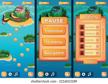 Game map with many levels, landscape, user interface ui - ux