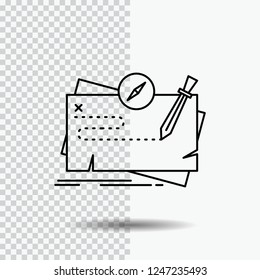 Game, map, mission, quest, role Line Icon on Transparent Background. Black Icon Vector Illustration