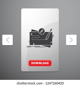 Game, map, mission, quest, role Glyph Icon in Carousal Pagination Slider Design & Red Download Button