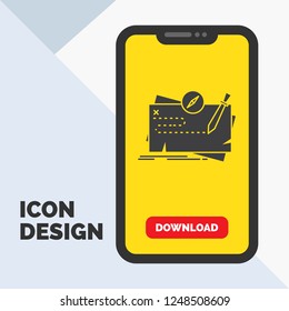 Game, map, mission, quest, role Glyph Icon in Mobile for Download Page. Yellow Background
