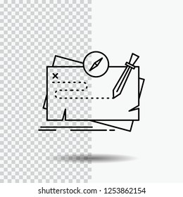 Game, map, mission, quest, role Line Icon on Transparent Background. Black Icon Vector Illustration