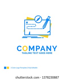 Game, map, mission, quest, role Blue Yellow Business Logo template. Creative Design Template Place for Tagline.