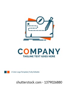 Game, map, mission, question, role Logo Design. Blue and Orange Brand Name Design. Place for Tagline. Business Logo template.