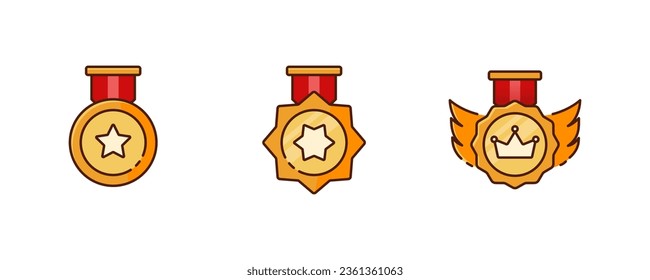 Game medals rating icons. Level results vector icon design for game, ui, banner, design for app, interface, game development. 1,2,3 place icon