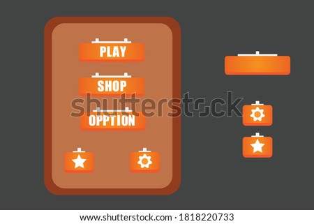 Game menu and buttons for hyper casual games. Graphic user interface, vector illustration